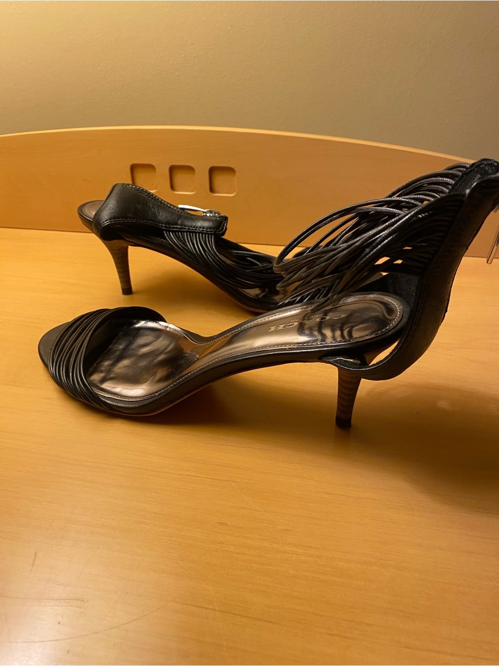 Women's Coach Strappy Mid-Heel Dress Sandals in Black. 6.5